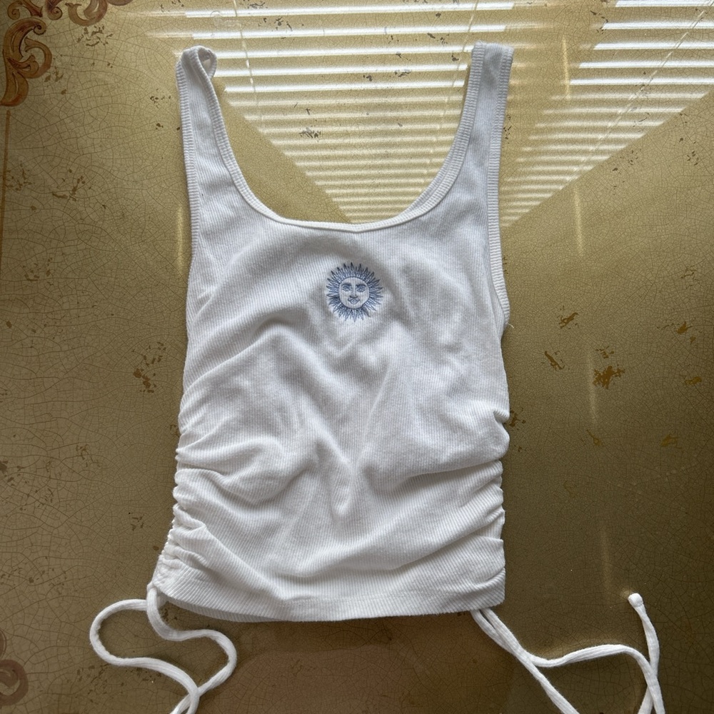 Hollister White Ruched Fitted Tank Top